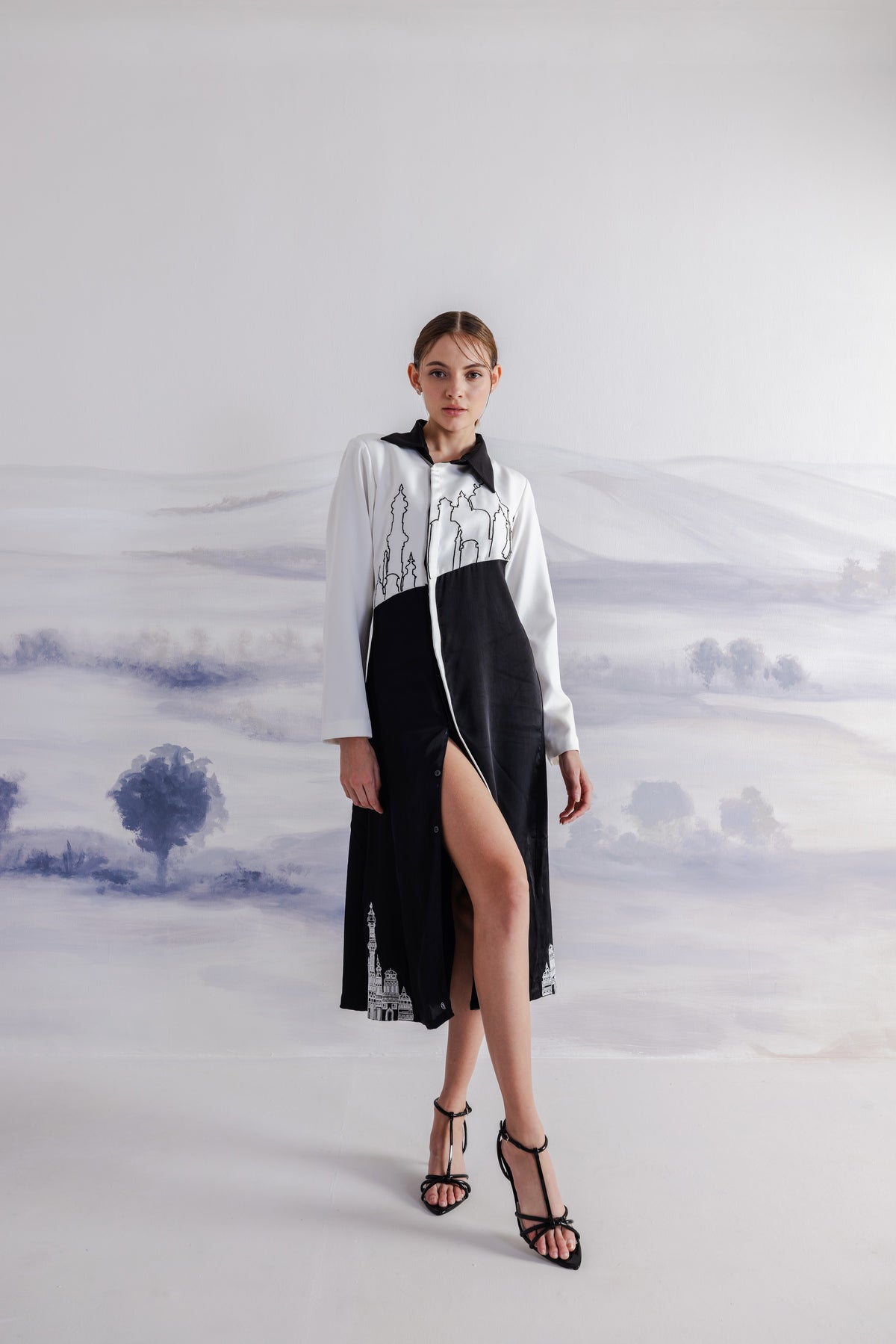 Asymmetric A-Line Shirt Dress – Alexandria - Black And White