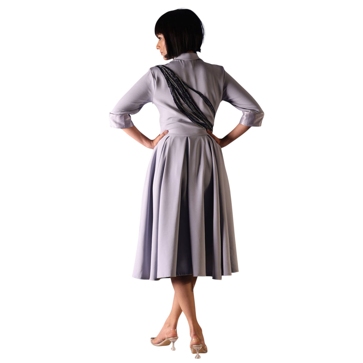 Collared Button-Down Skater Dress – Amunet - Cool Grey