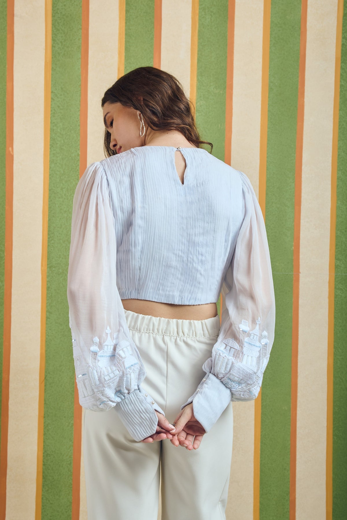 Pleated Organza Sleeve Top – Sheer Form - Light Blue