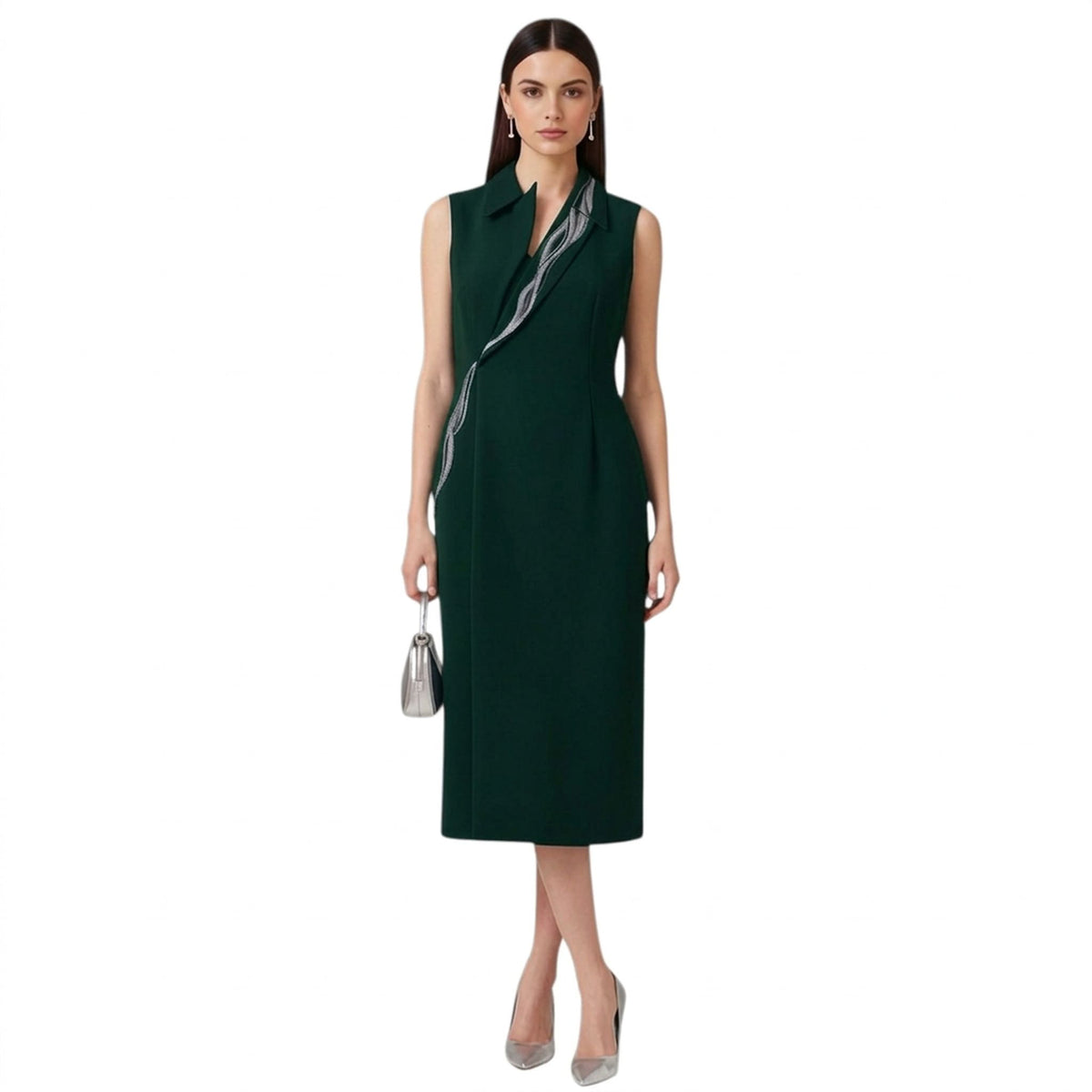 Lapel Neck Tailored Midi Dress – Powerline - Dark Green