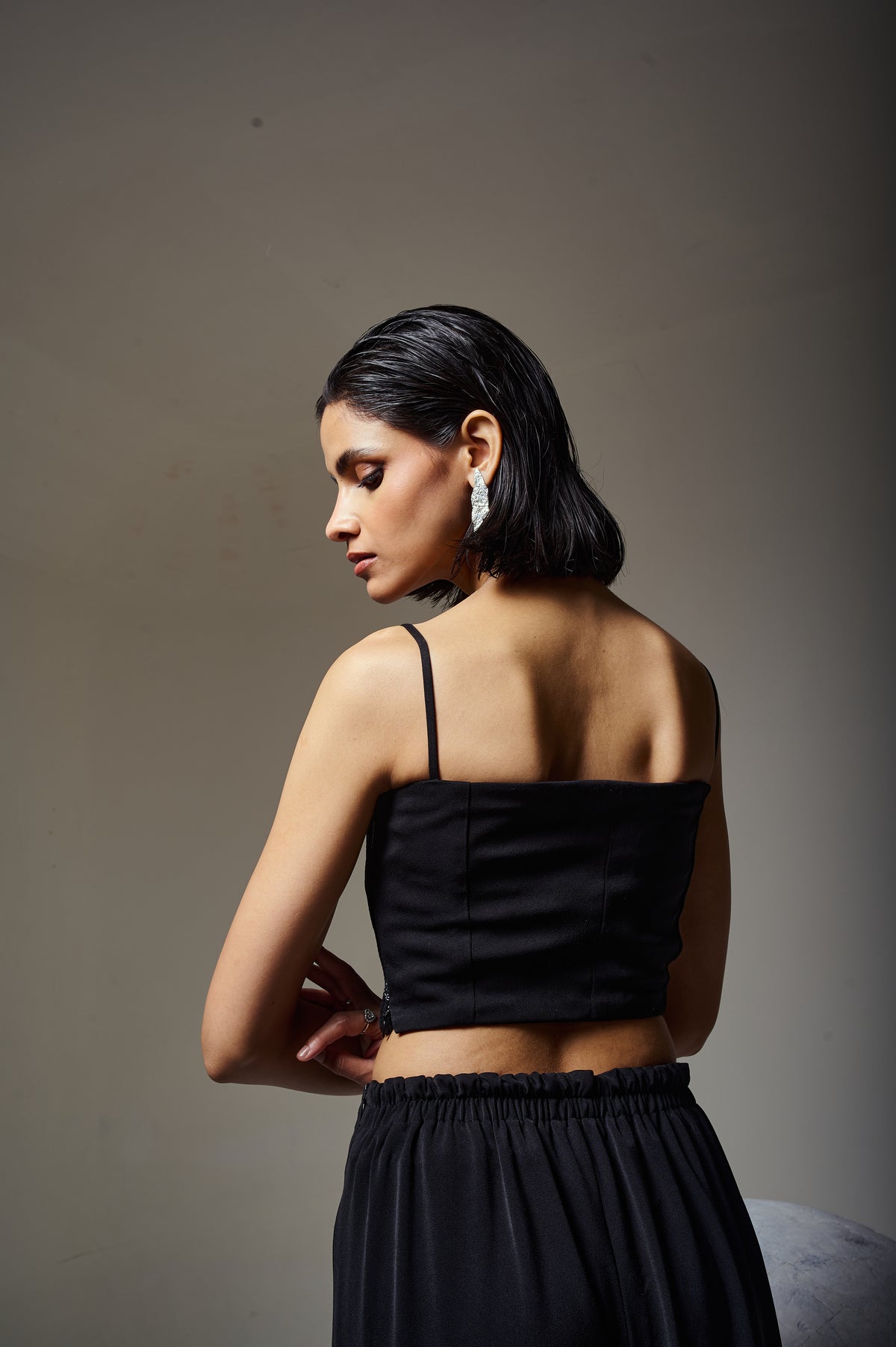 Cord Embroidered Square Neck Bustier – Rhythm - Black