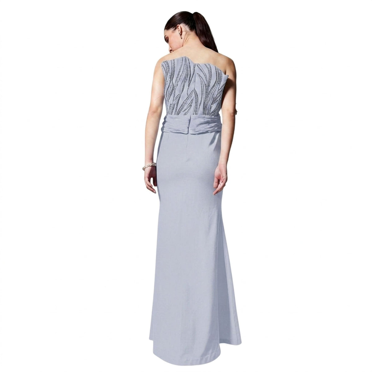 Off-Shoulder Embroidered Gown – Rivulet - Cool Grey