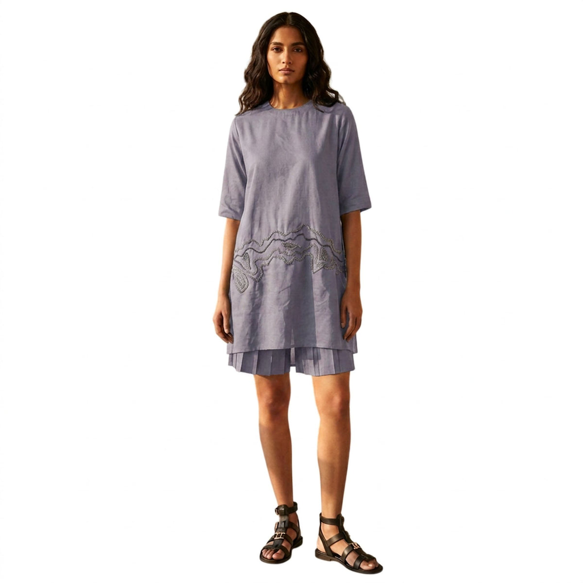 Sheer Hem Embroidered Tunic – Fluid - Cool Grey