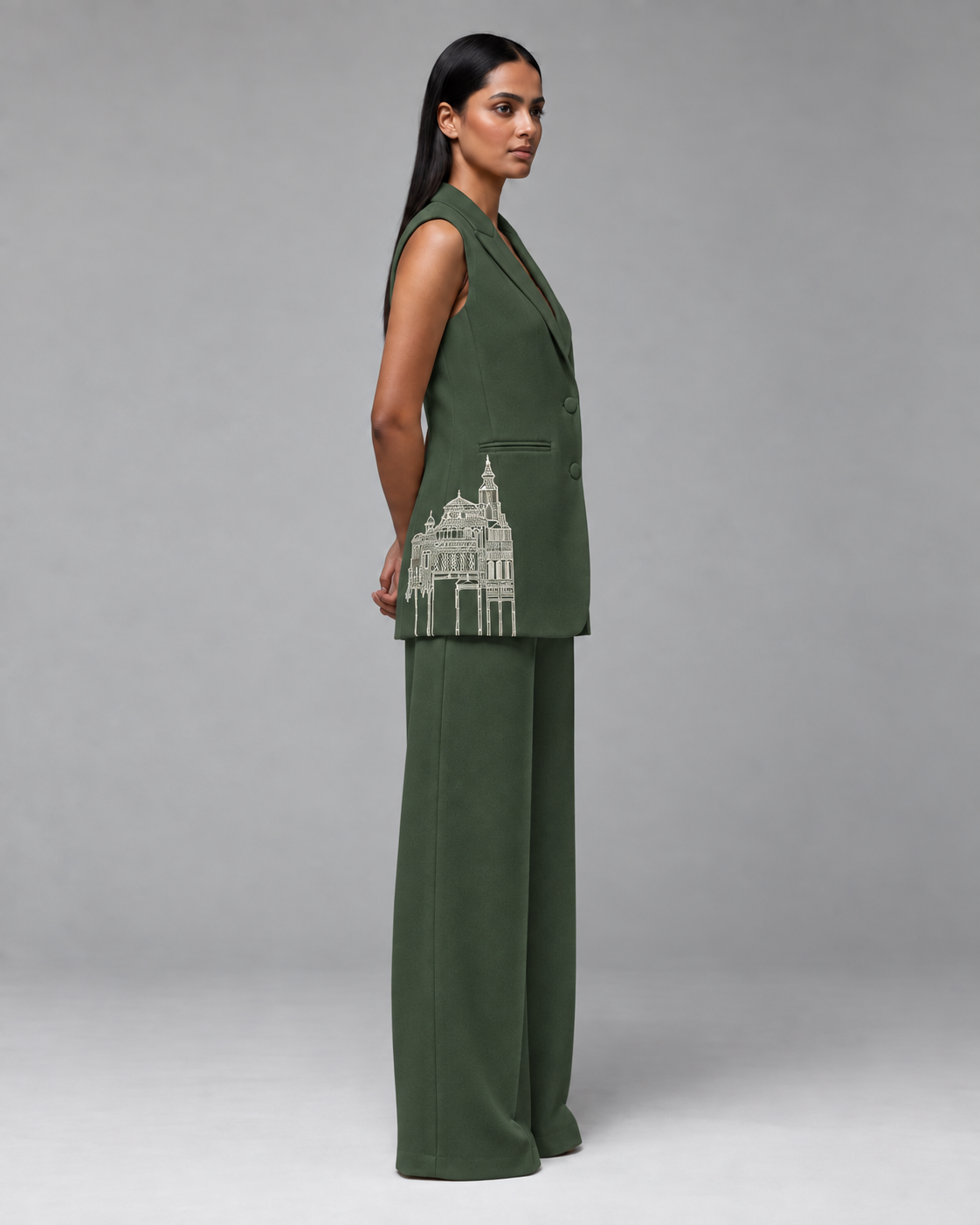 Sleeveless Tailored Blazer – Regal - Olive Green