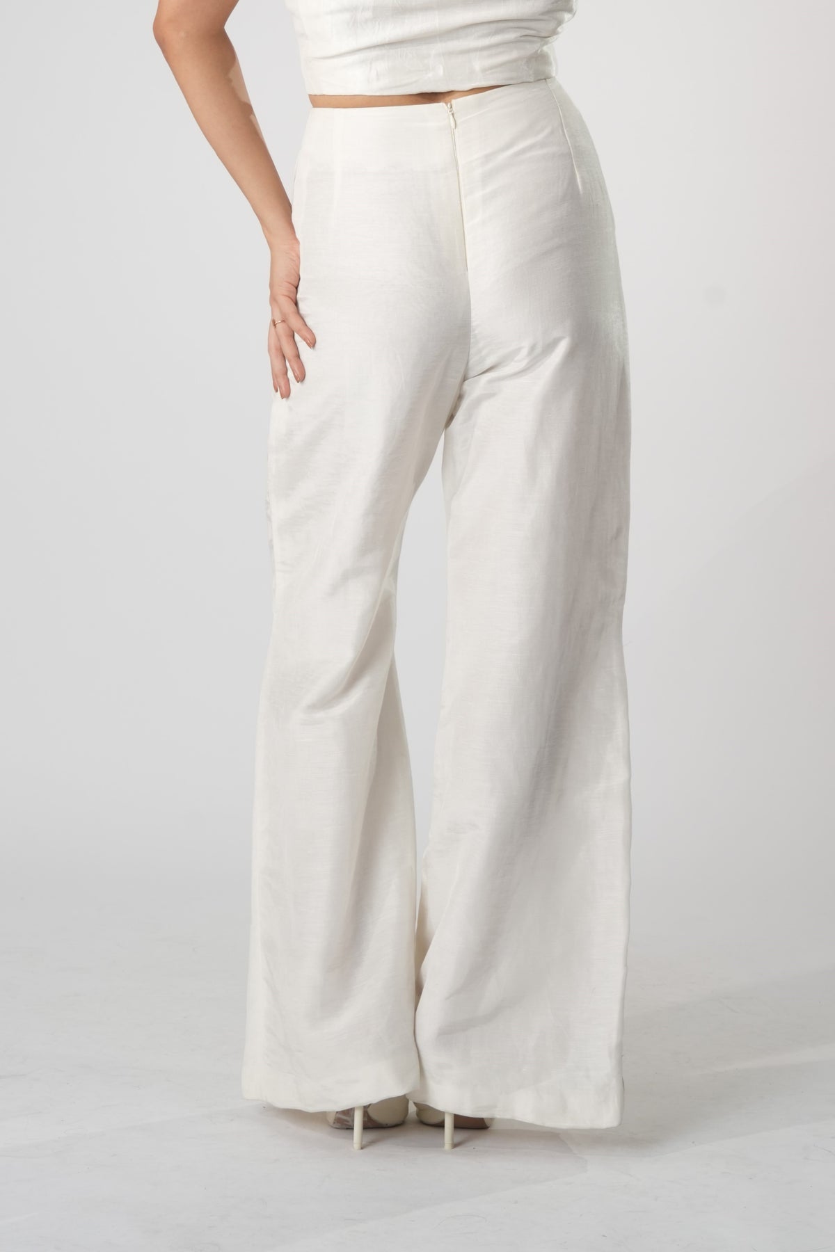 Patchwork Flared Trousers – Whisper - White