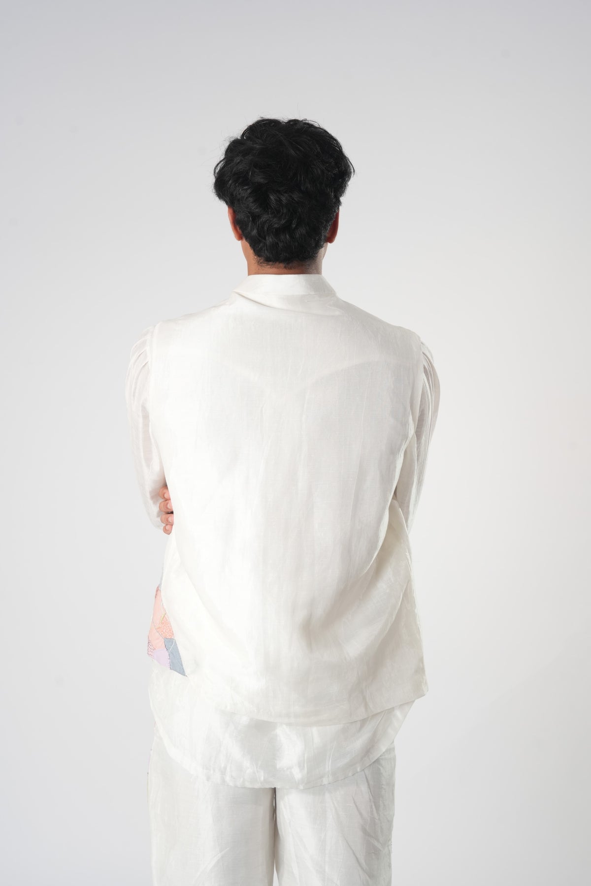 Men's Patchwork Asymmetric Sadri – Prism - White