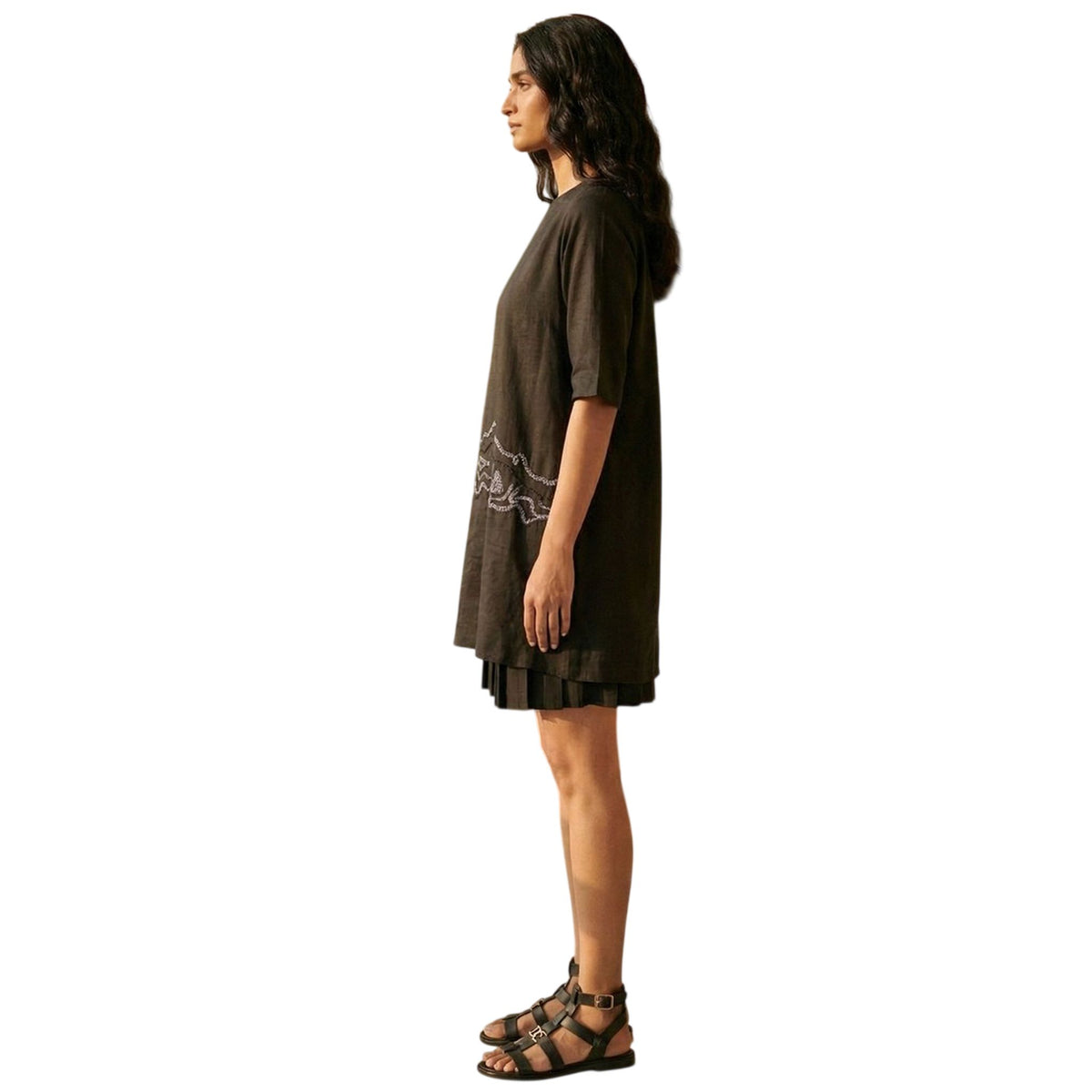 Sheer Hem Embroidered Tunic – Fluid - Black