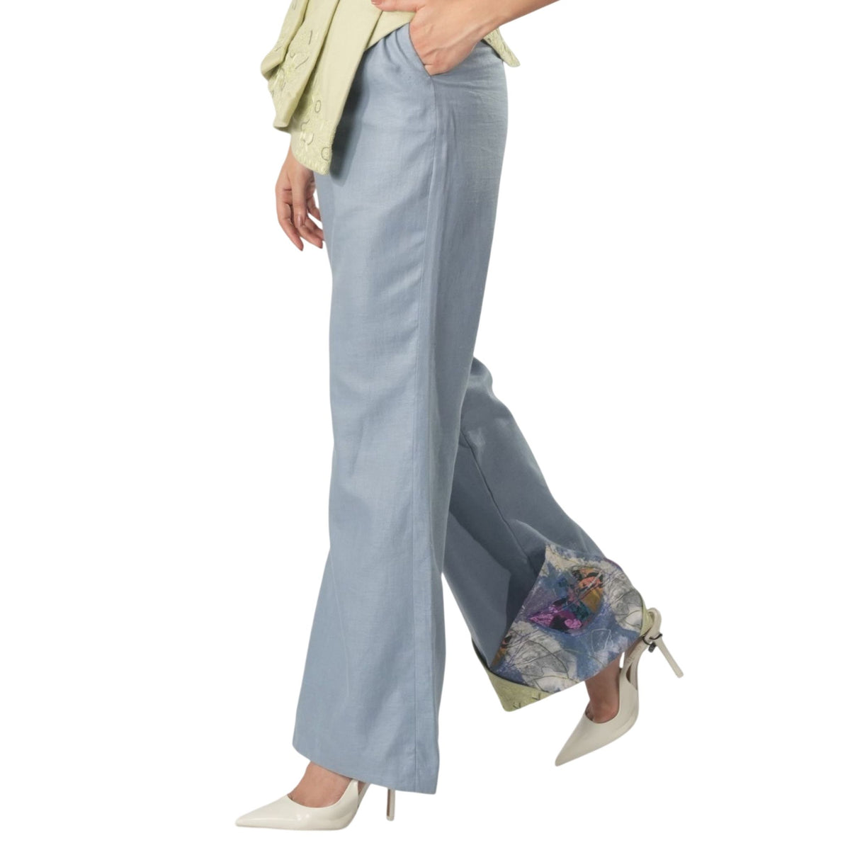 Colour Block Wide-Leg Trousers - Blue