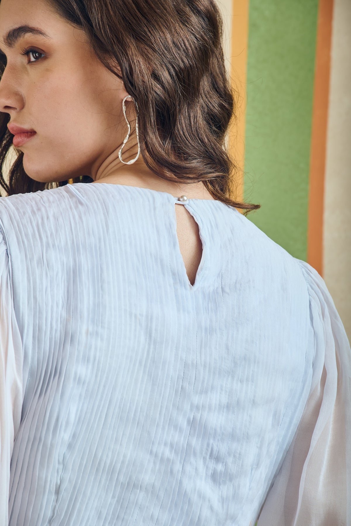 Pleated Organza Sleeve Top – Sheer Form - Light Blue