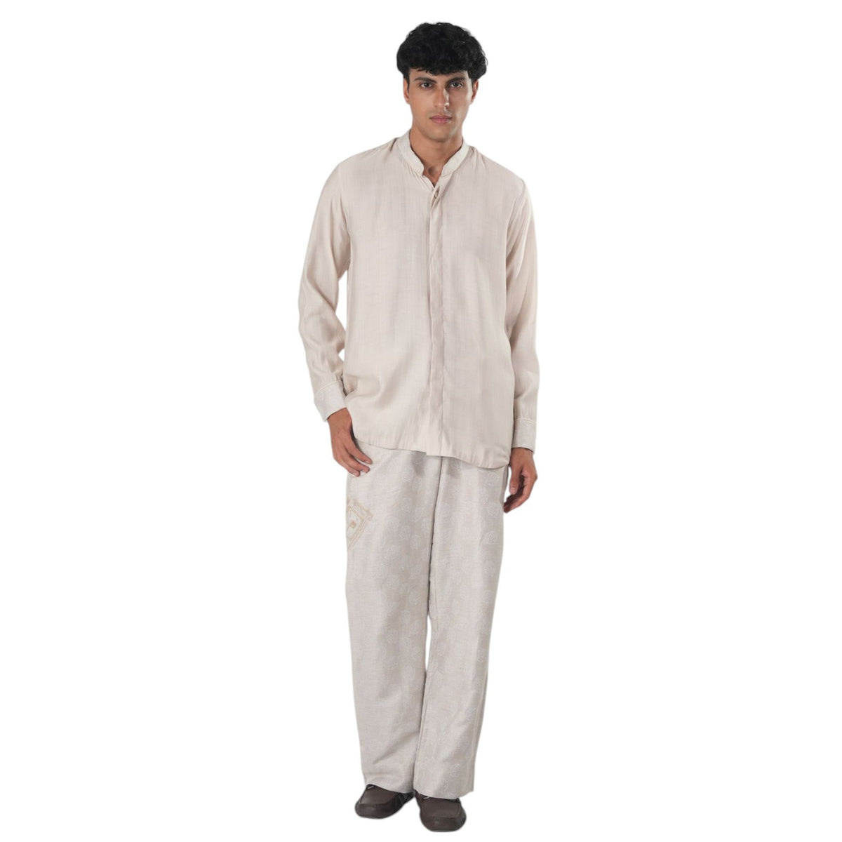 Leaf Print Straight Trousers – Tideborn - Beige
