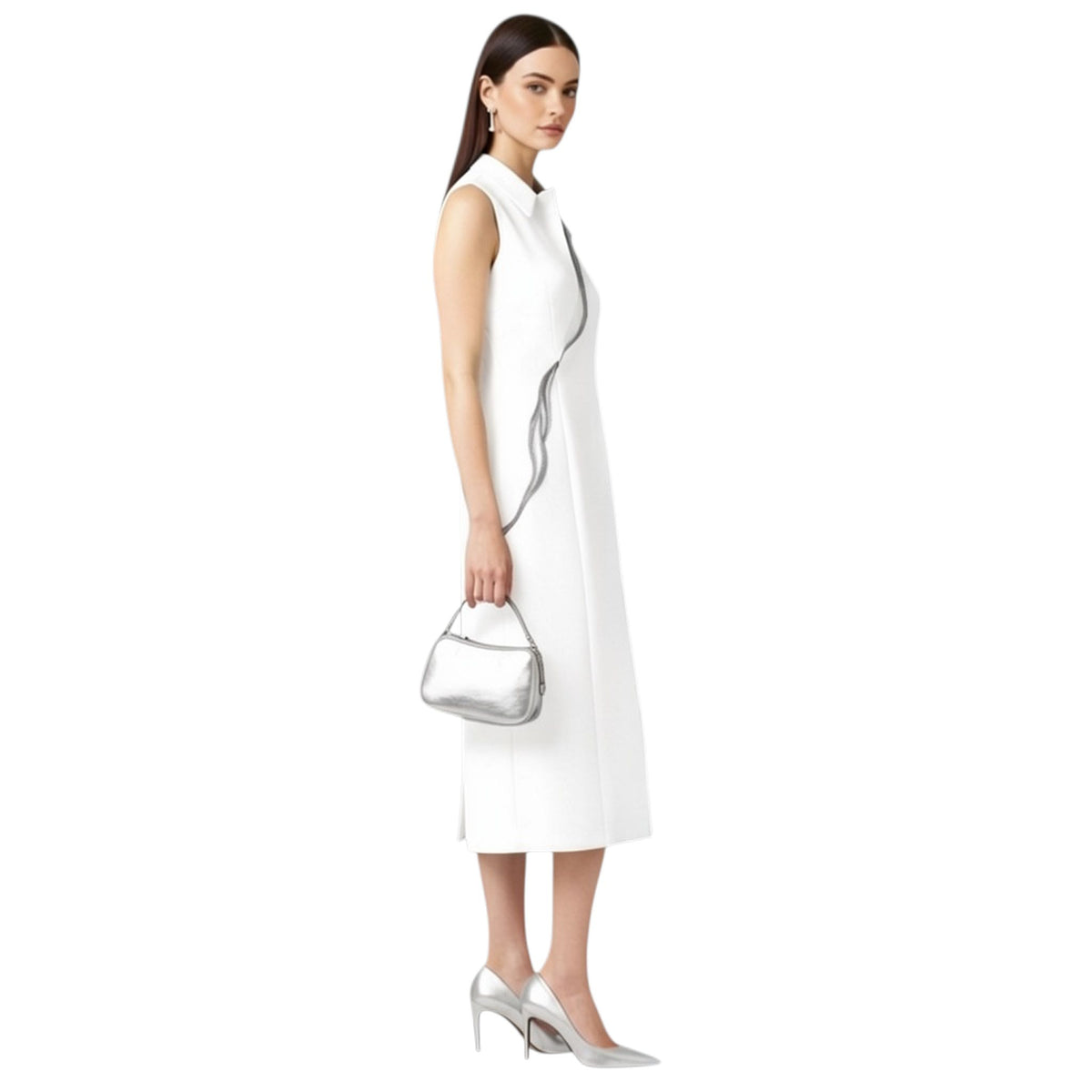Lapel Neck Tailored Midi Dress – Powerline - White