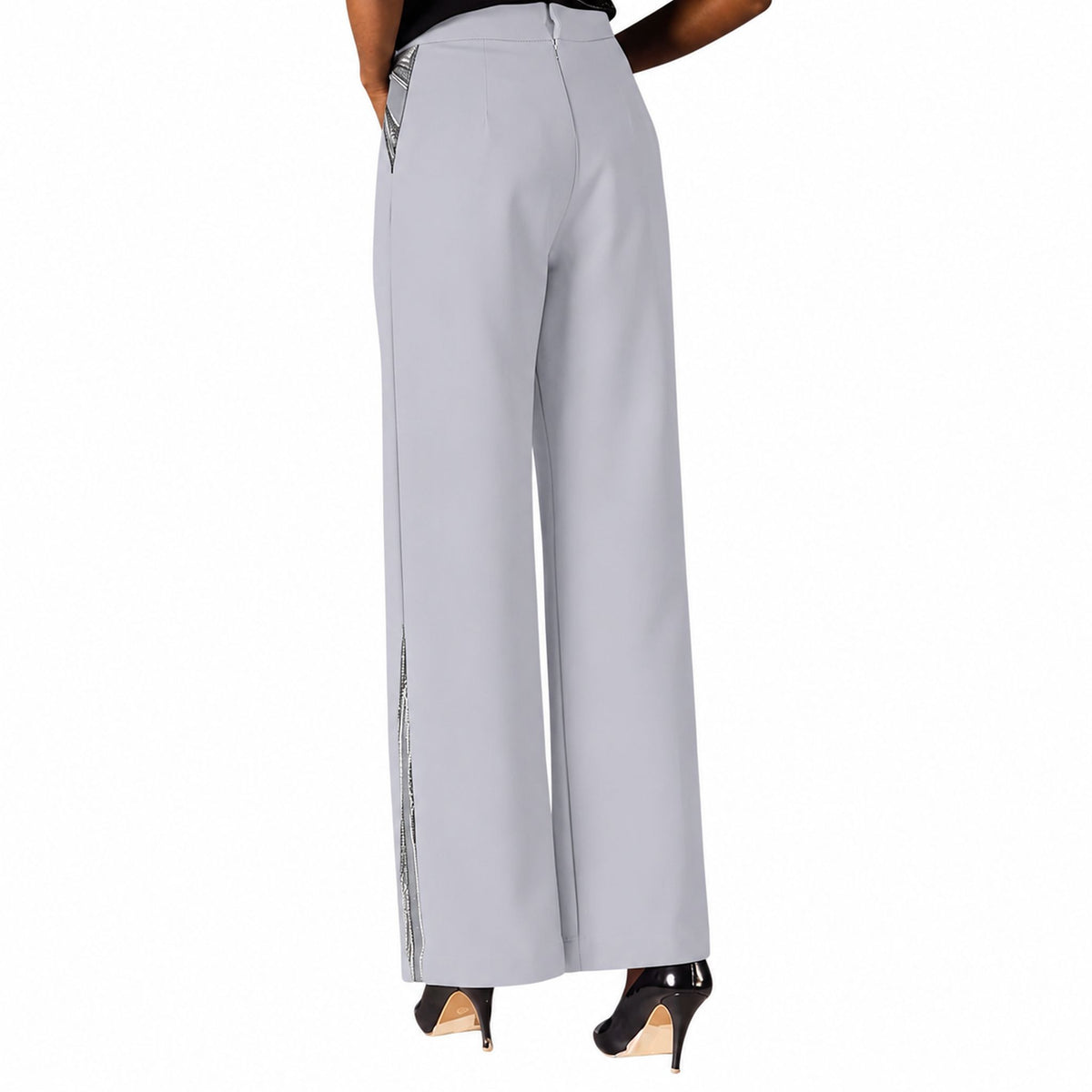 Wave Waistband Wide-Leg Trousers – Obelisk - Cool Grey