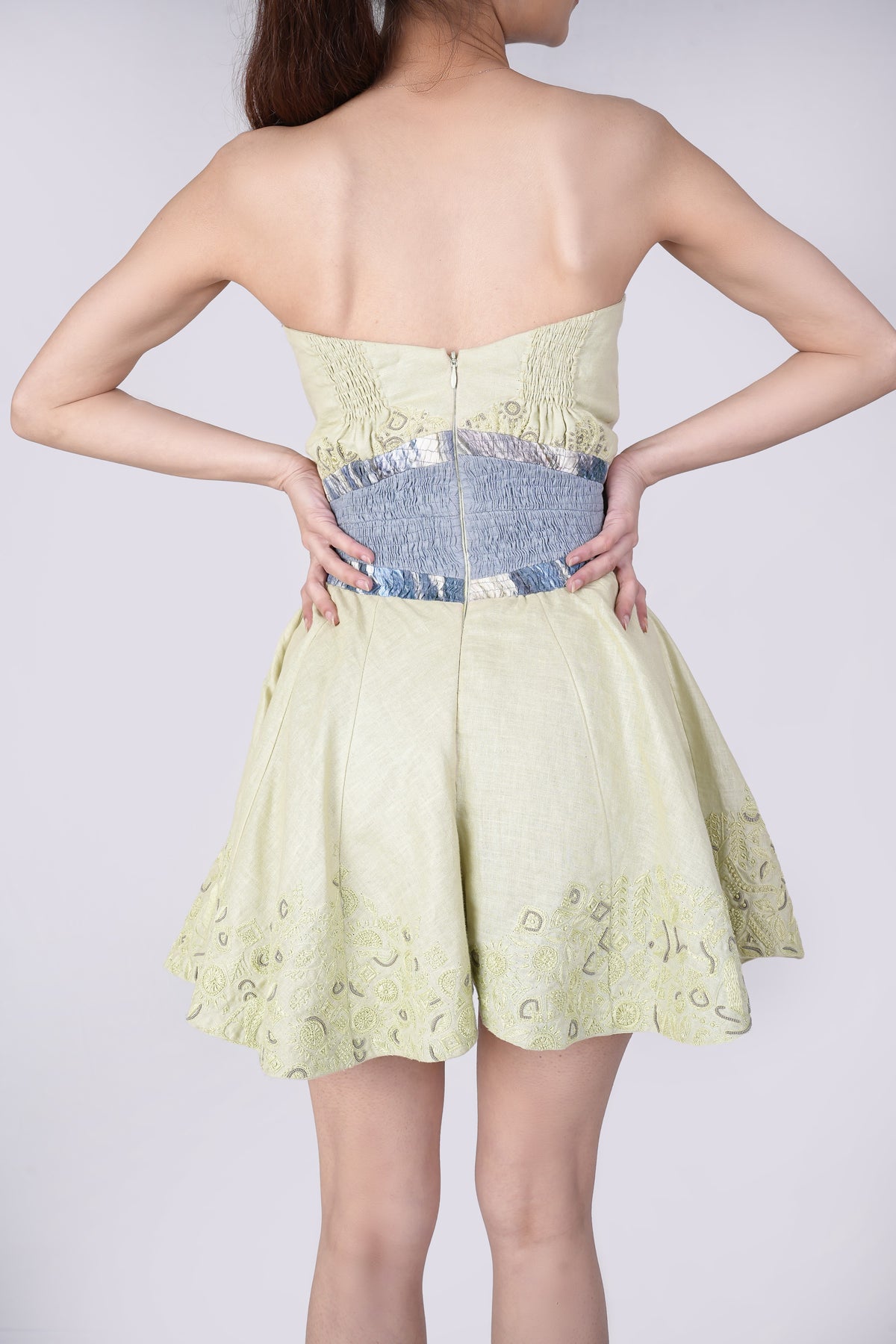 Strapless Embroidered Playsuit – Whimsy - Green