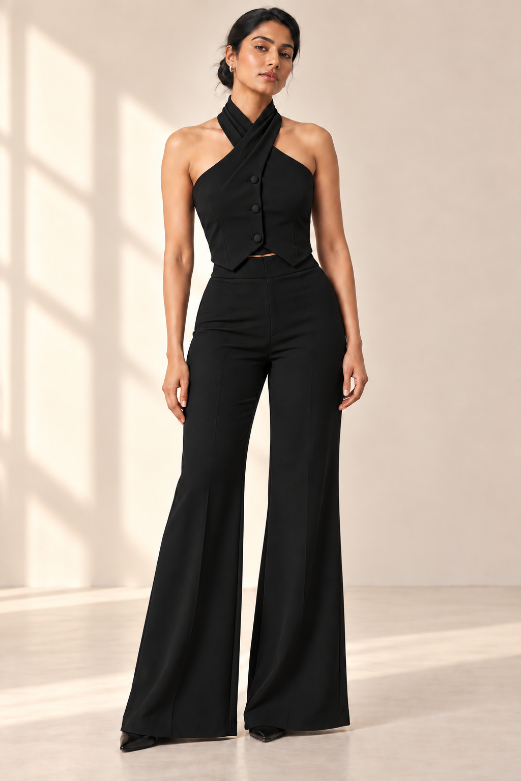 Draped Halter Neck Vest – Regal - Black