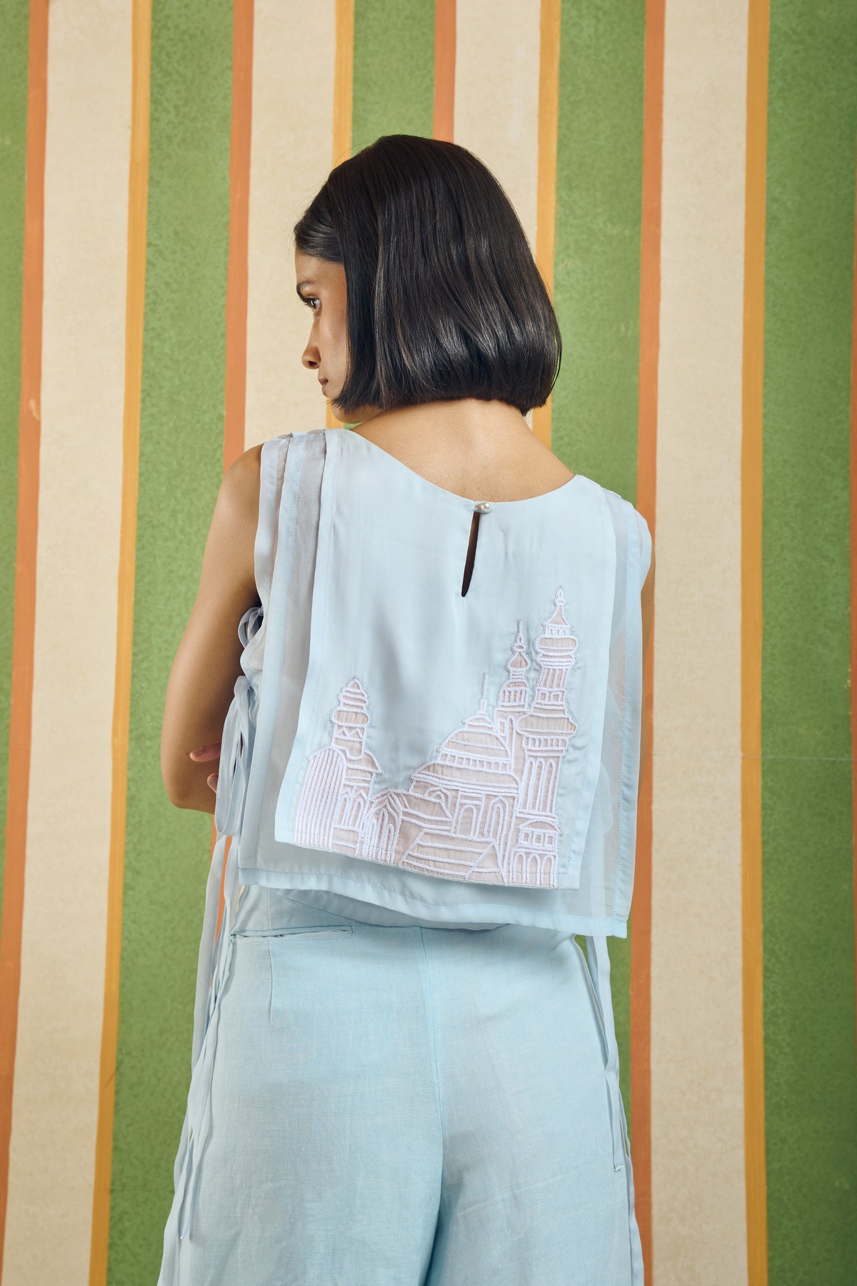 Tie-Up Organza Overlay Top – Basilica - Blue