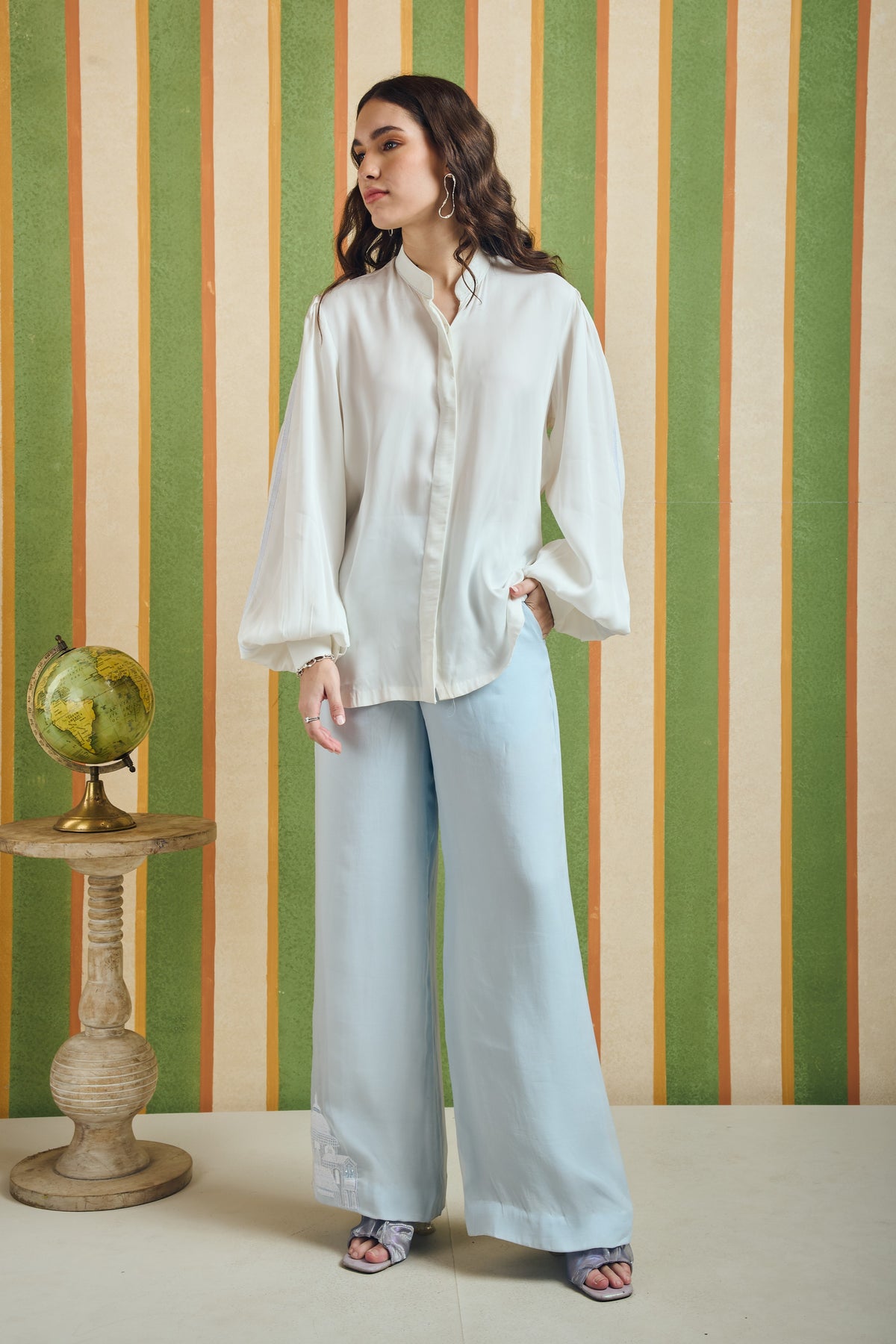 Bishop Sleeve Mandarin Shirt – Colosseum - White