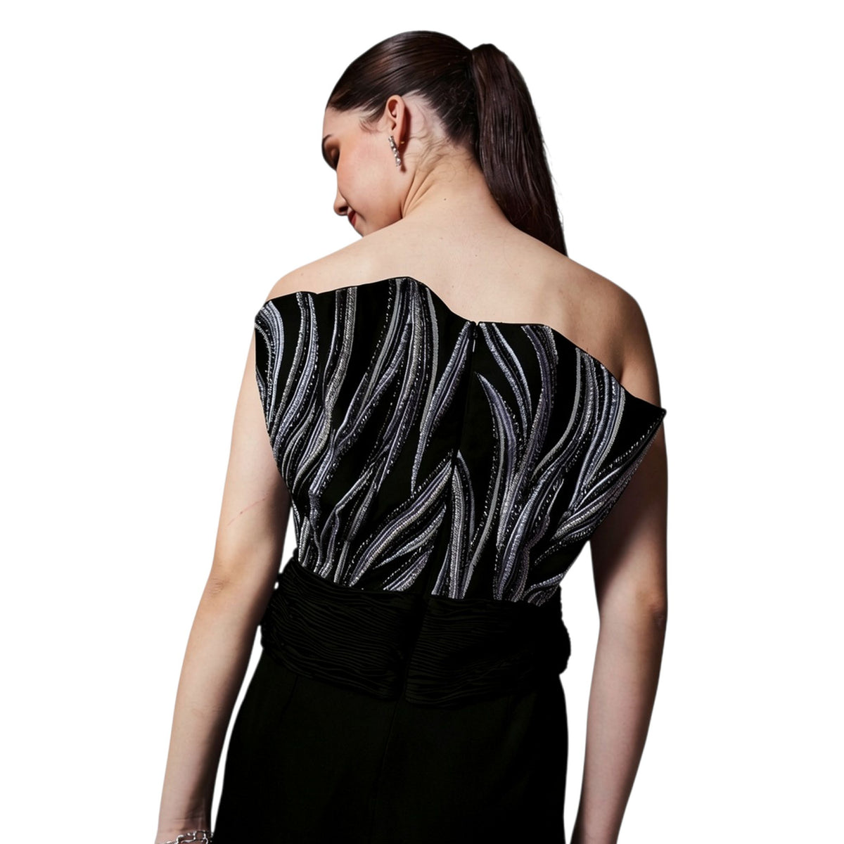 Off-Shoulder Embroidered Gown – Rivulet - Black