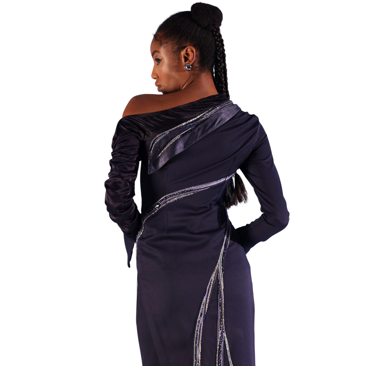 One-Shoulder Draped Midi Dress – Ecalt - Navy Blue