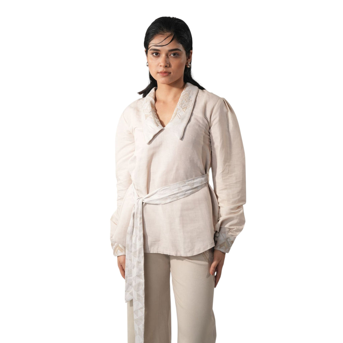 Embroidered Chelsea Collar Shirt – Ivan - Beige