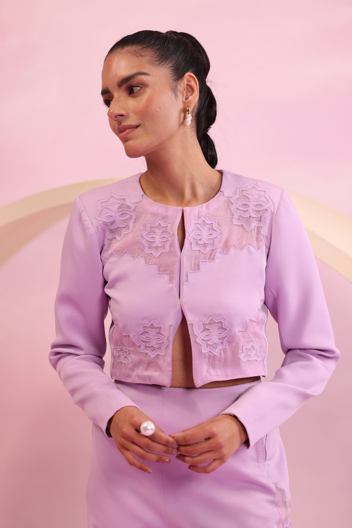 Mesh Back Crop Jacket – Grove Whisper - Lavender