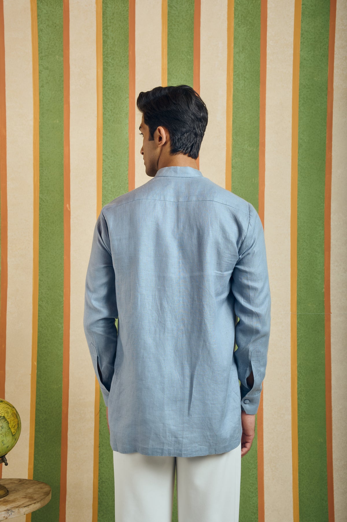 Men's Cotton Mandarin Collar Shirt - Sky Blue