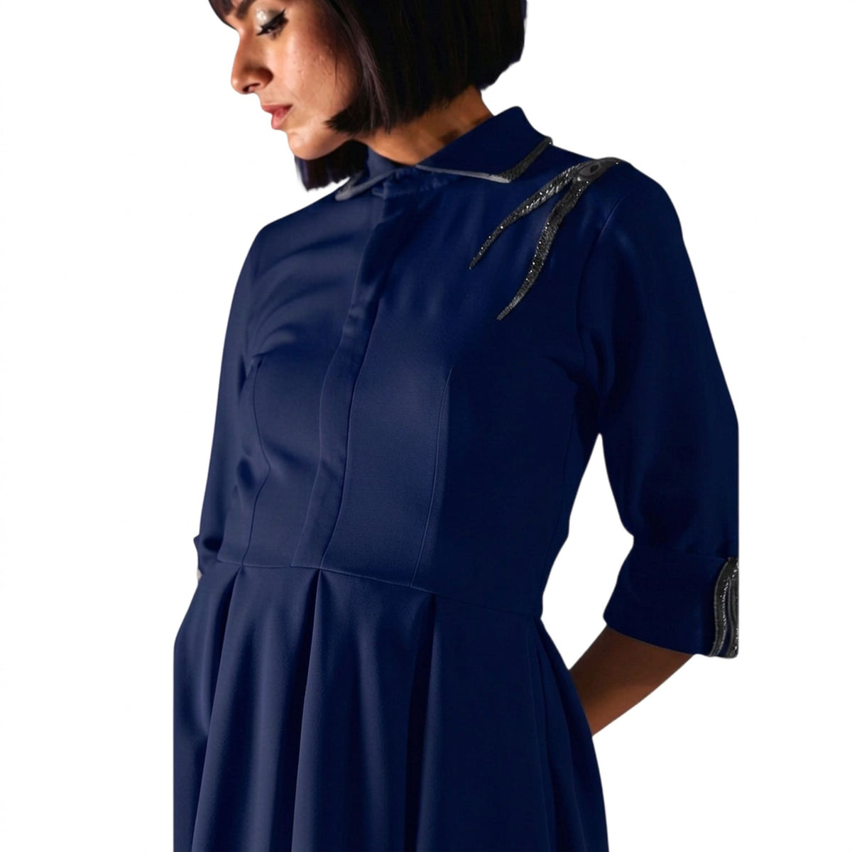 Collared Button-Down Skater Dress – Amunet - Navy Blue