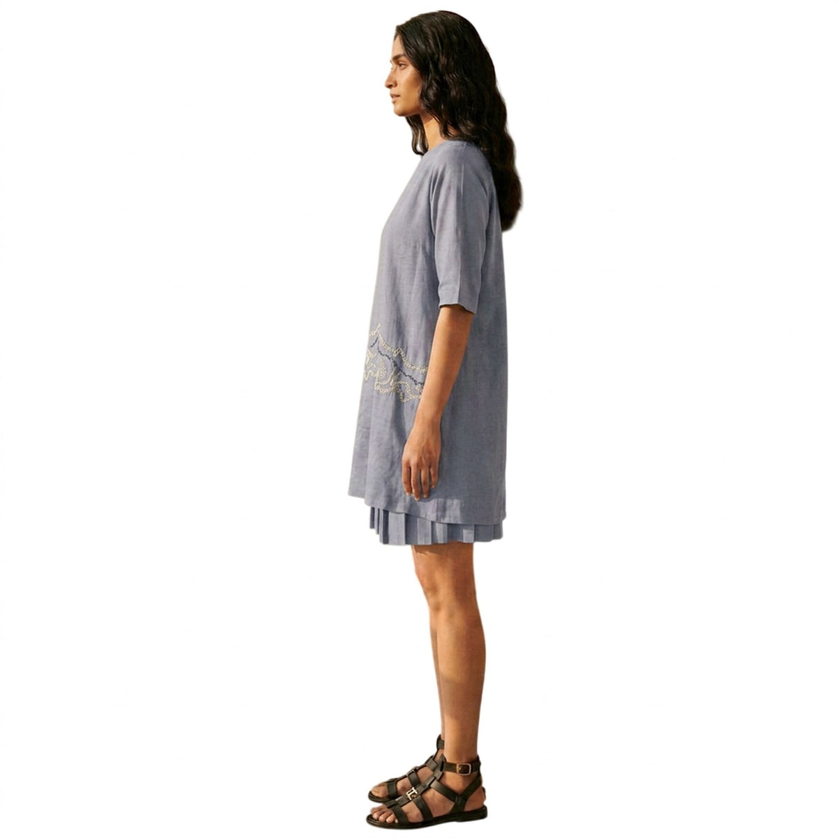 Sheer Hem Embroidered Tunic – Fluid - Cool Grey
