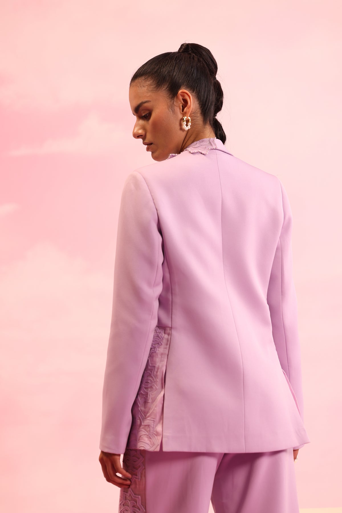 Side Slit Mesh Blazer – Canopy Trace - Lavender