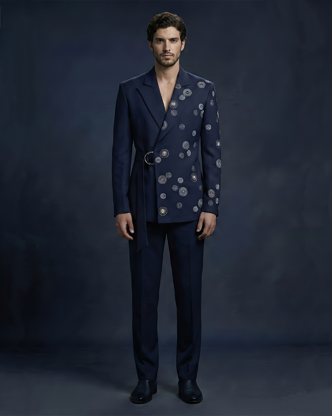 Men's Double-Breasted Belted Blazer – Watchful - Navy Blue