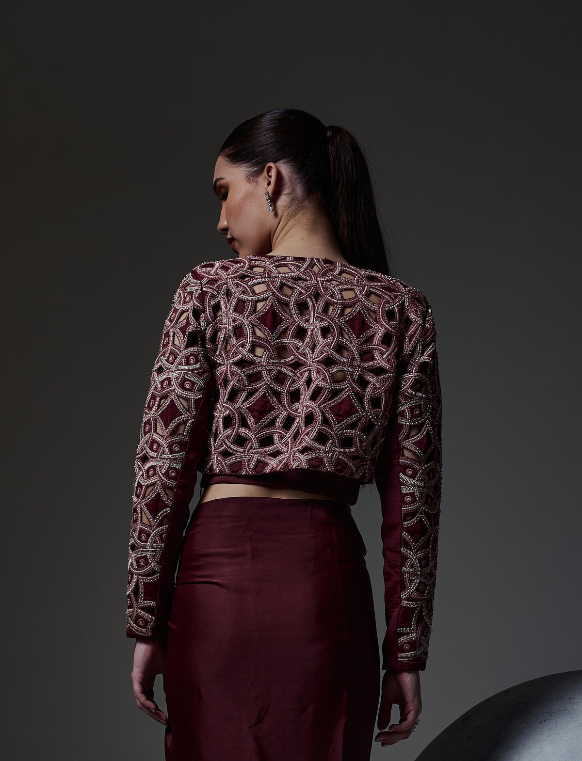 Cutwork Embroidered Jacket – Triquetra - Wine Berry
