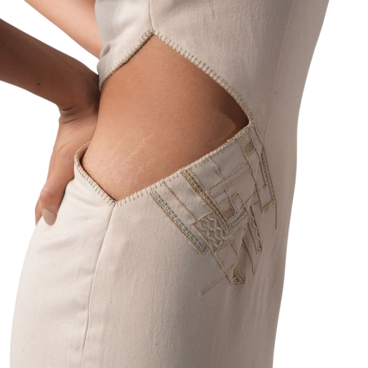 Cutout Stretch Denim Dress – Triune - Beige