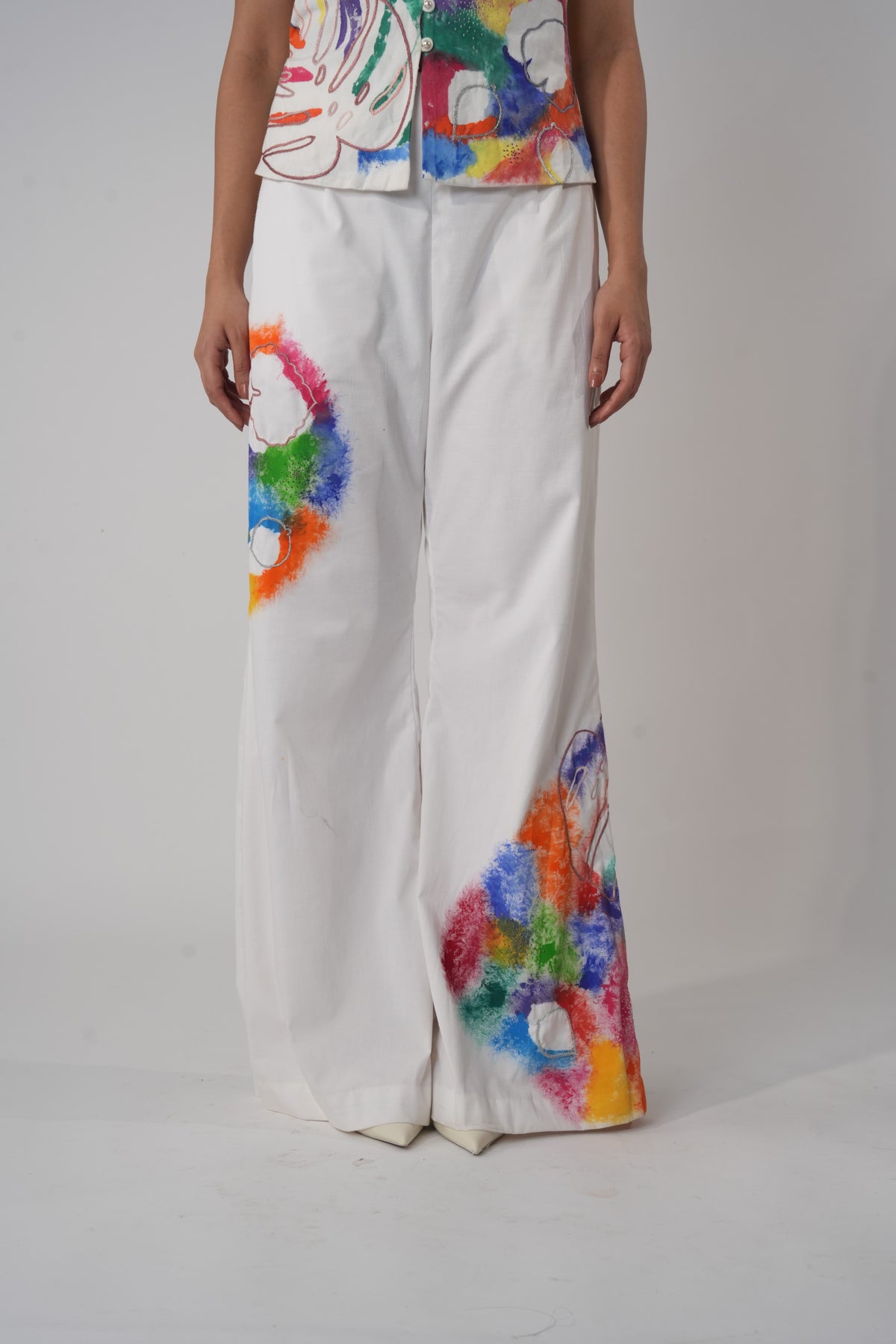 Painted Bell-Bottom Trousers – Art Splash - White