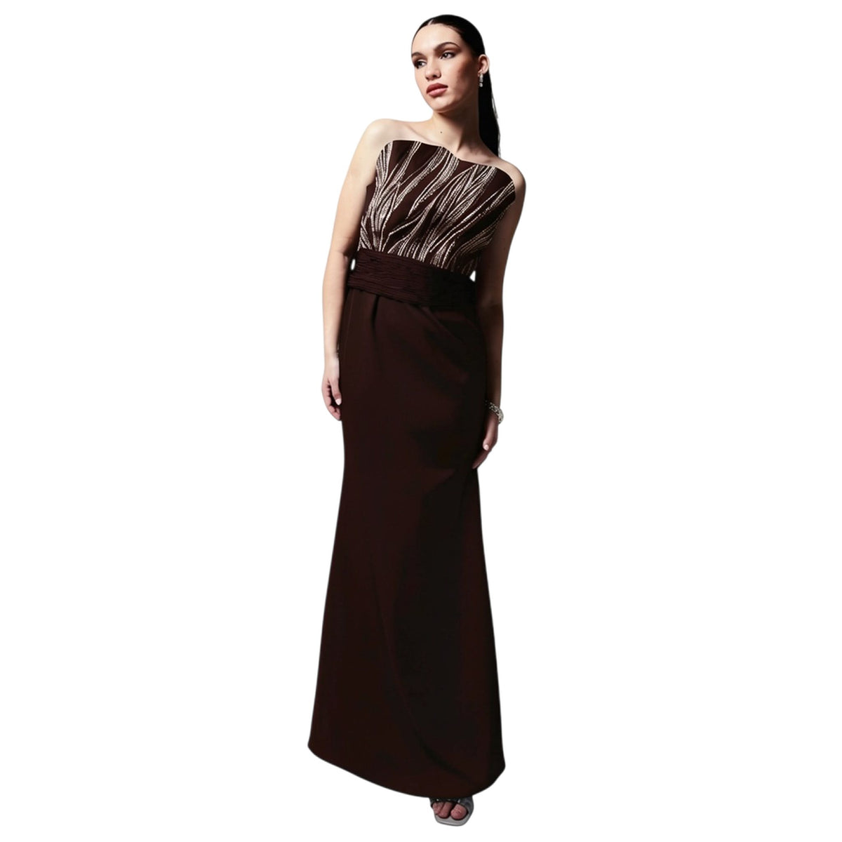 Off-Shoulder Embroidered Gown – Rivulet - Wine