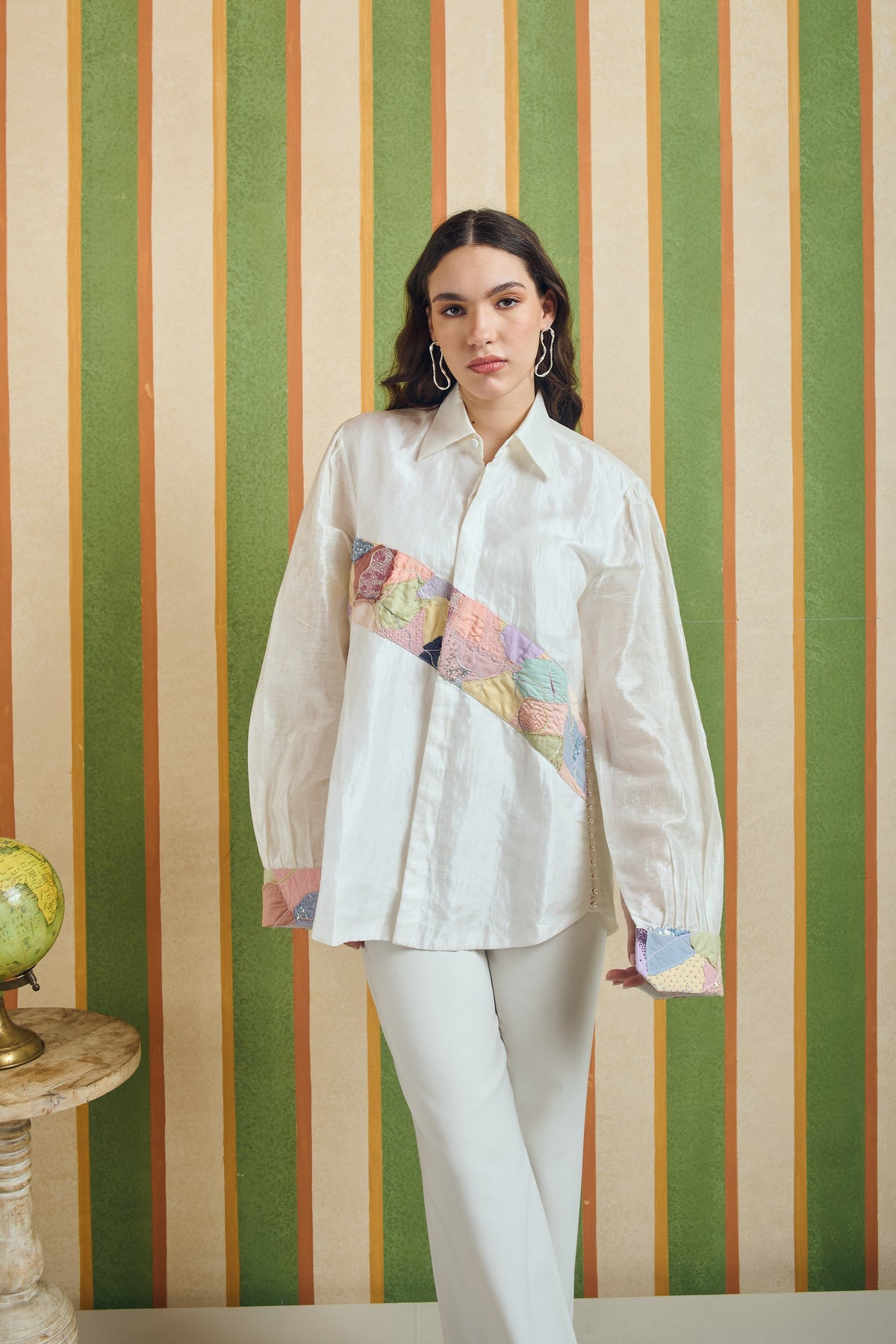 Diagonal Patchwork Shirt – Aeris - White