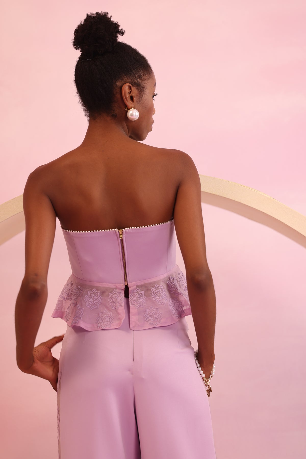 Lace Peplum Strapless Top – Blossom Aura - Lavender