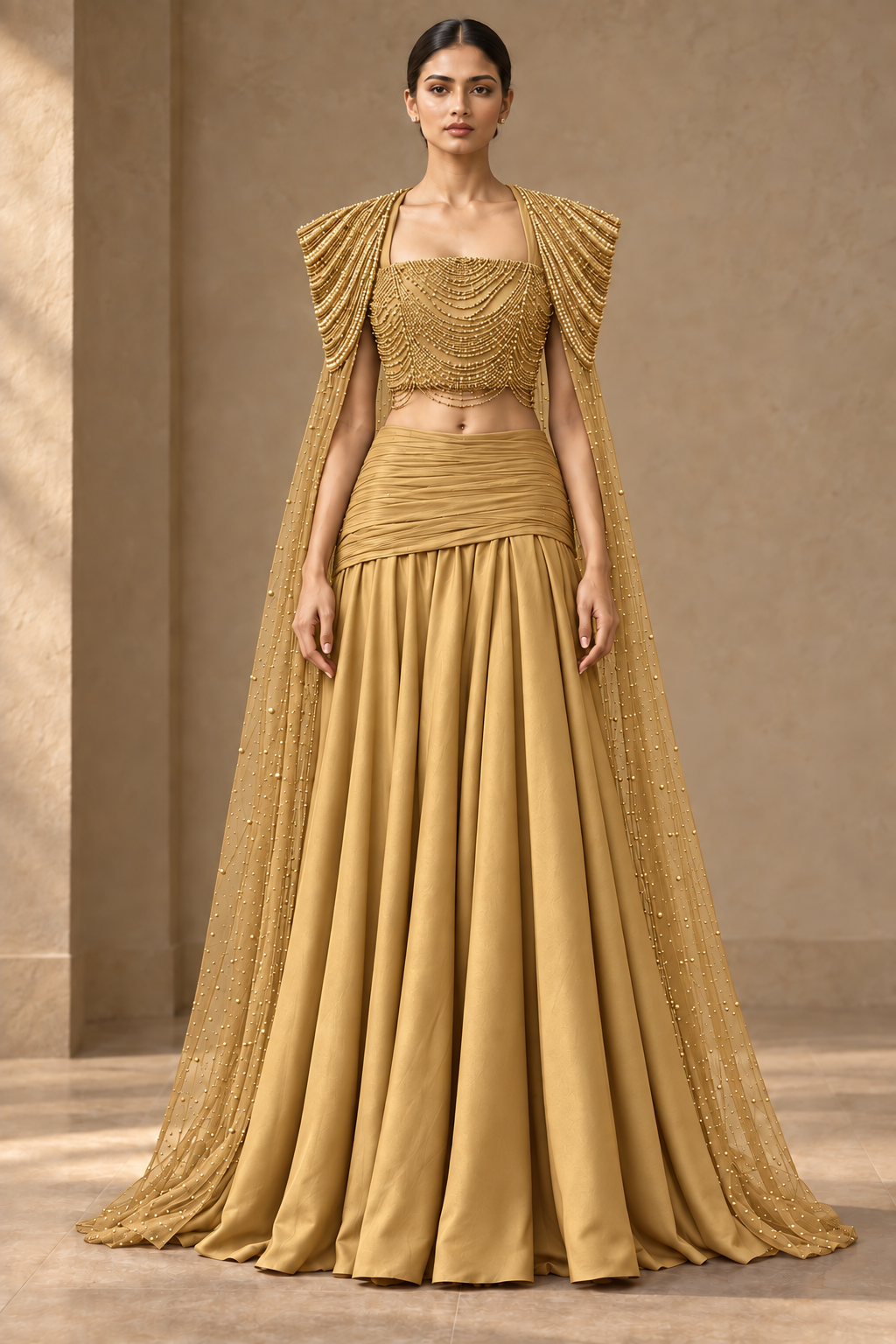Ankh Draped Palazzo Set (3-piece) - Gold