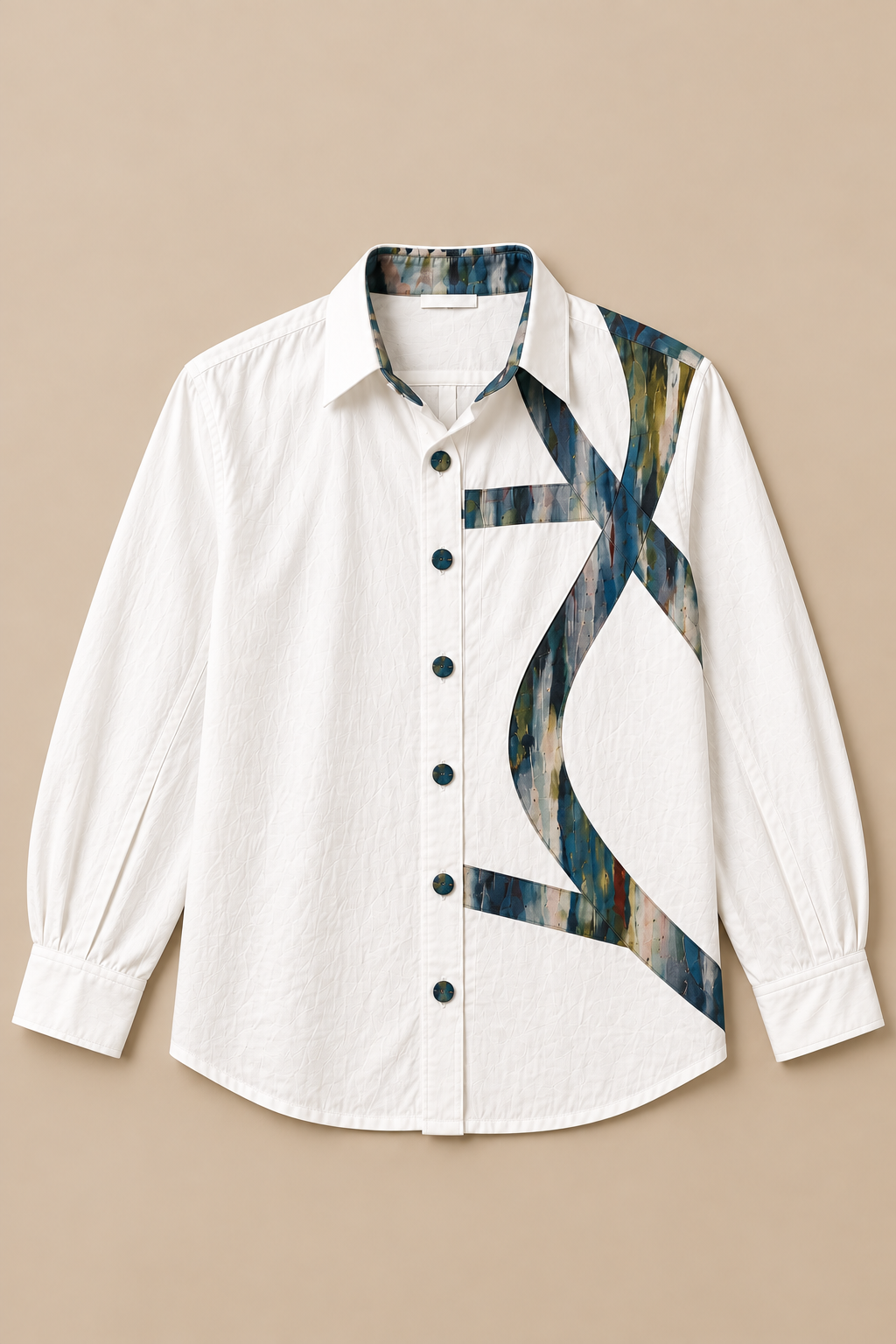 Men's Abstract Panel Shirt - Blue-grey Print