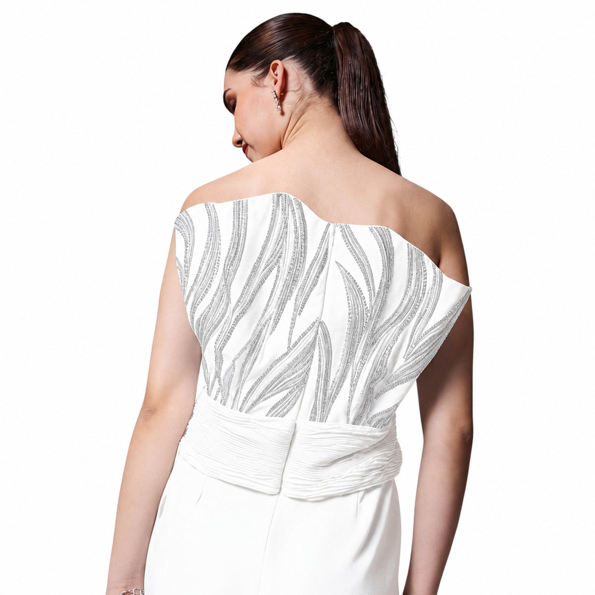 Off-Shoulder Embroidered Gown – Rivulet - White