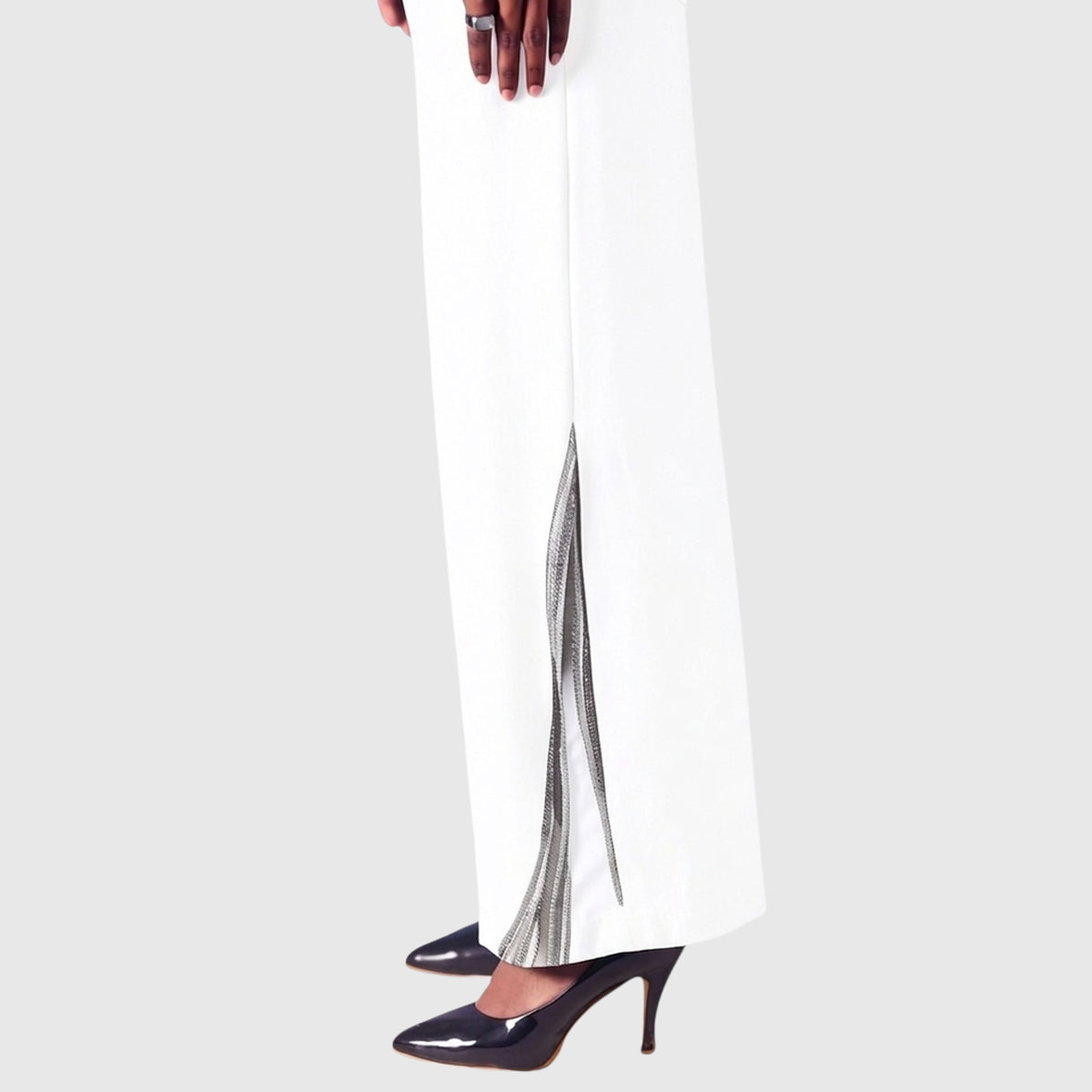 Wave Waistband Wide-Leg Trousers – Obelisk - White
