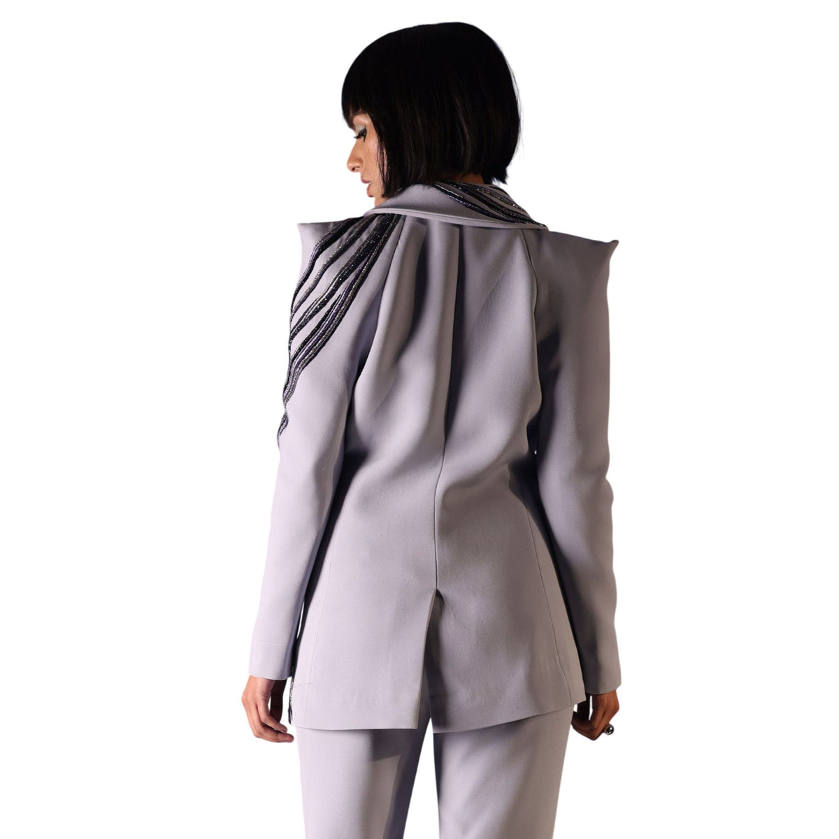 Shawl Collar Drape Blazer – Cleopatra - Cool Grey