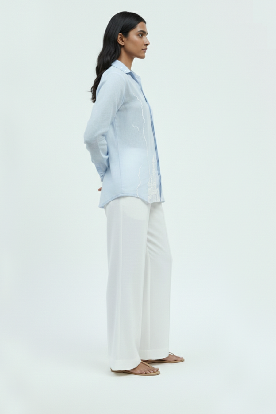 Chikankari Line Embroidered Shirt – Lucknow - Blue
