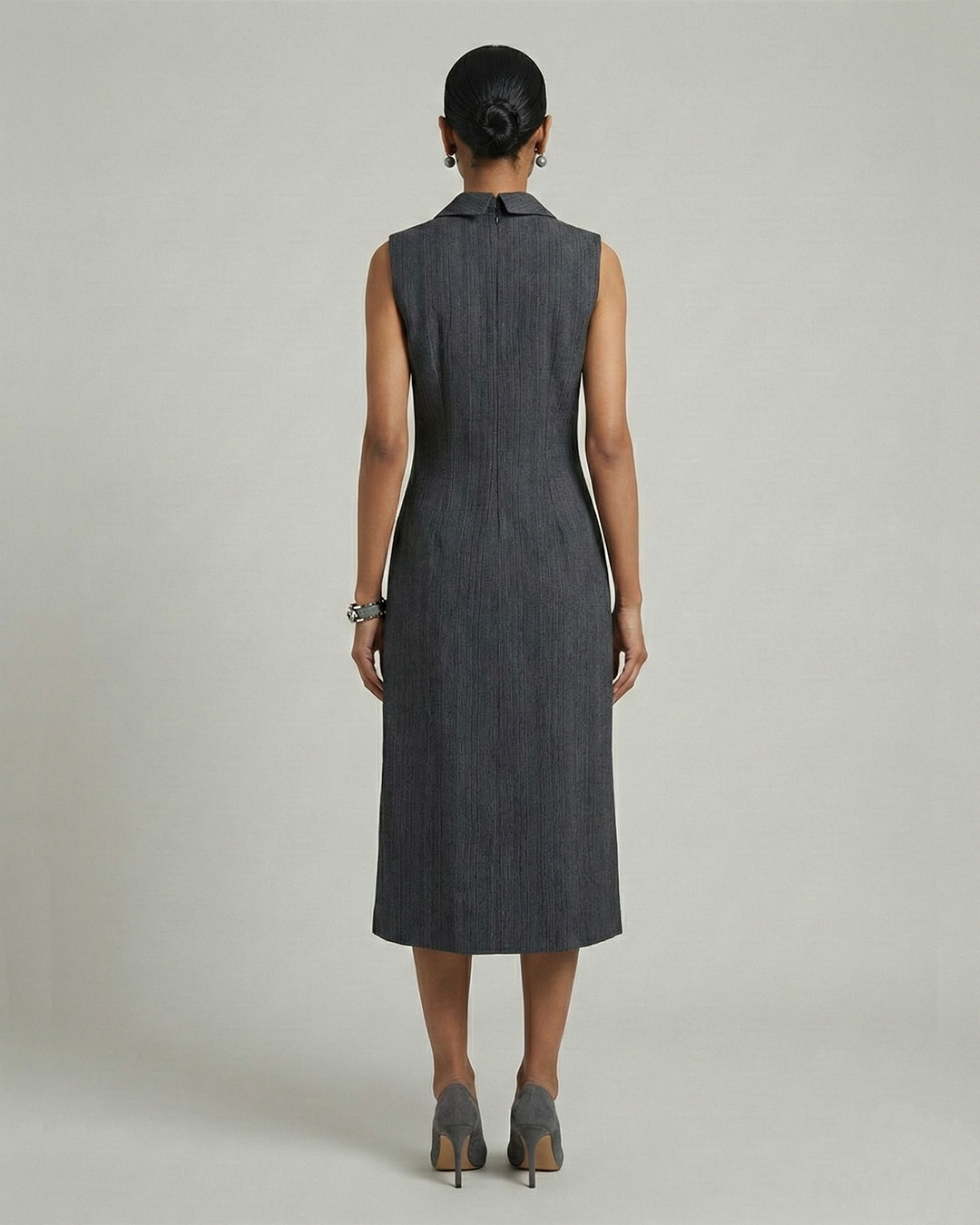 Lapel Neck Cotton Midi Dress – Azare - Black