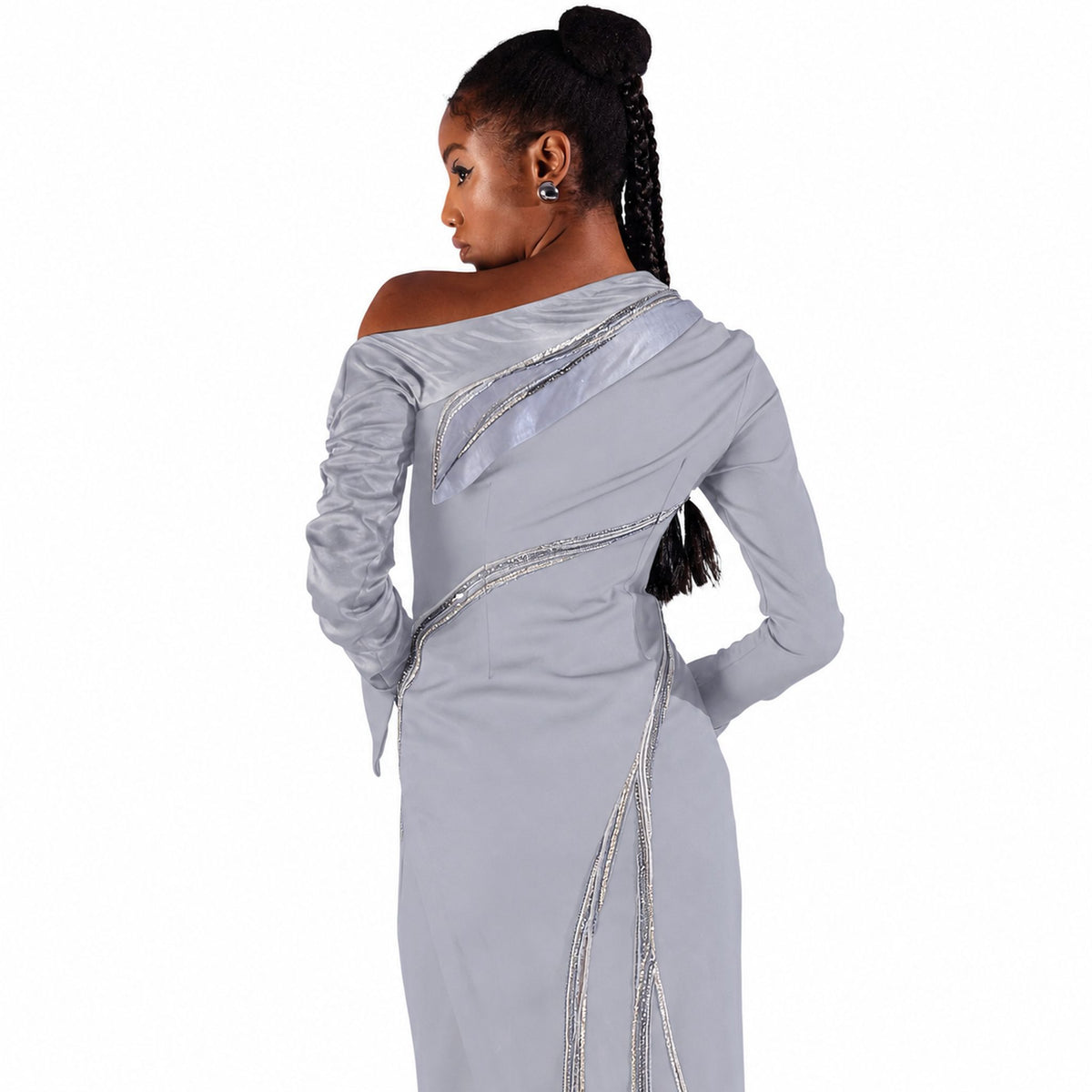 One-Shoulder Draped Midi Dress – Ecalt - Cool Grey