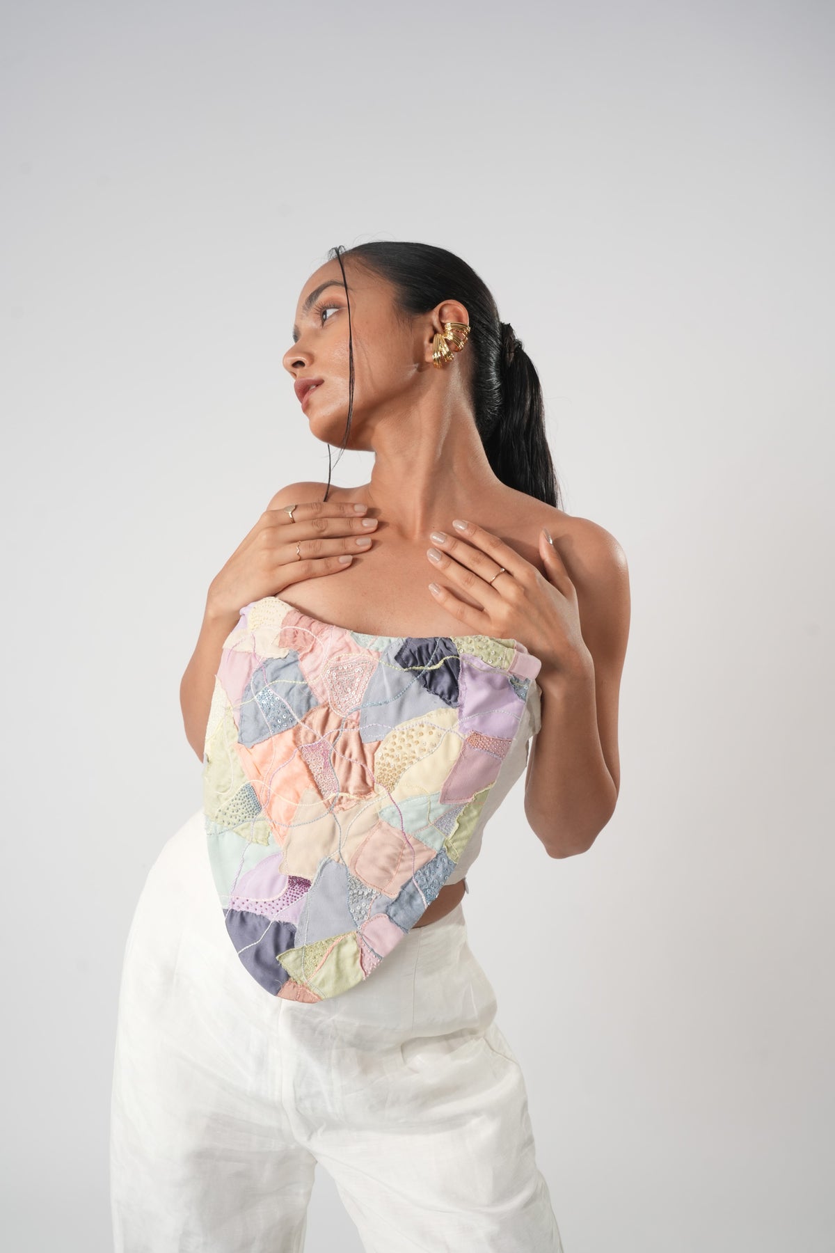 Heart Off-Shoulder Patchwork Top – Heartshade - White