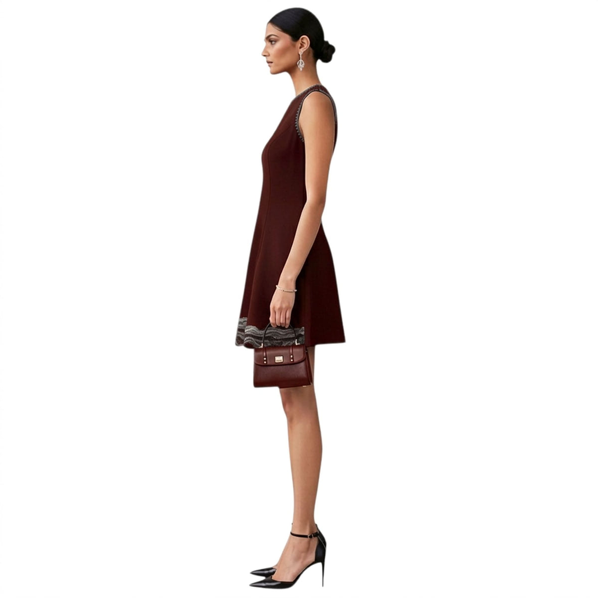 Embroidered Hem Fit & Flare Dress – Hemline - Wine