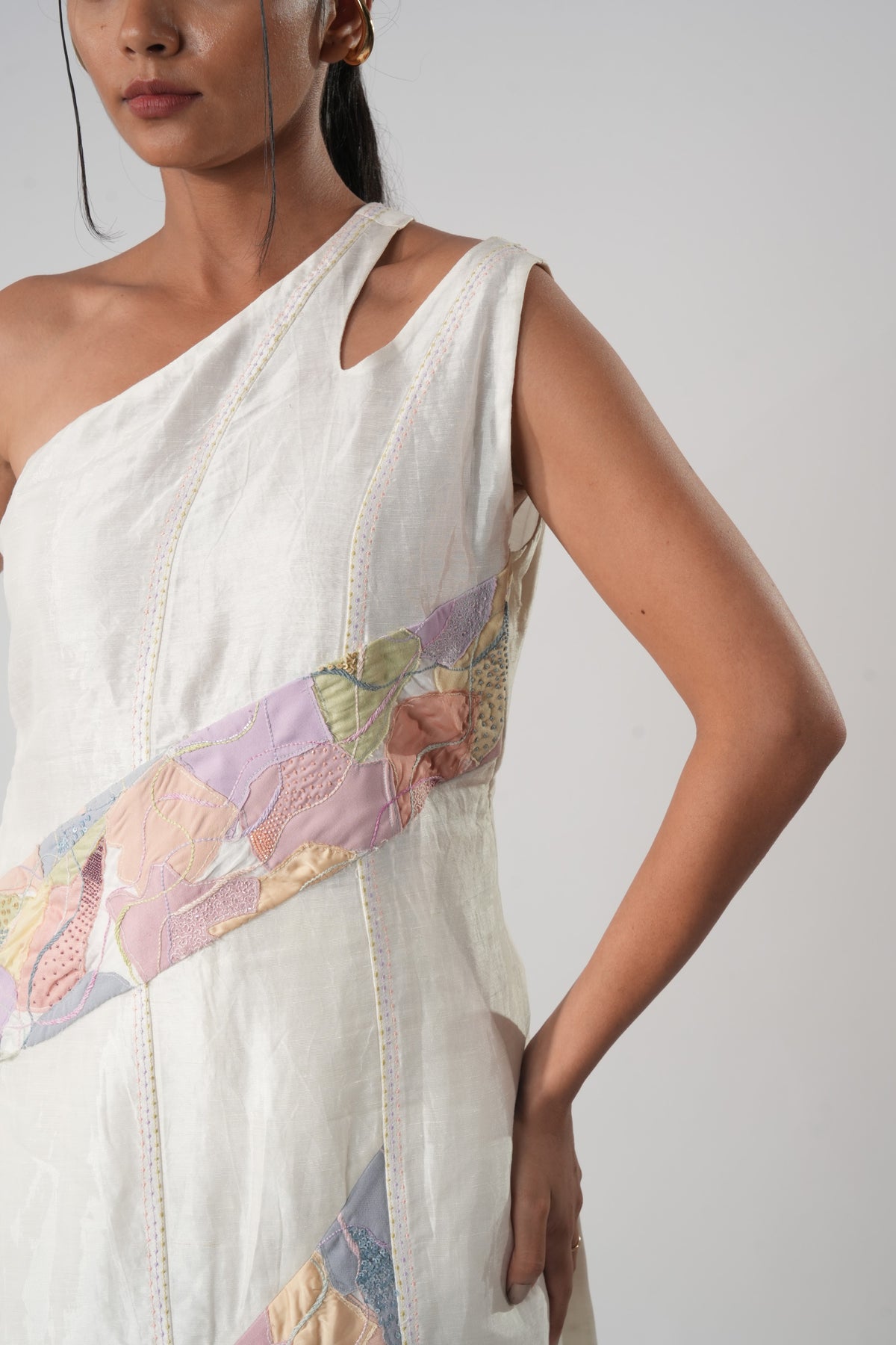 One-Shoulder Patchwork Kurta – Harmony - White