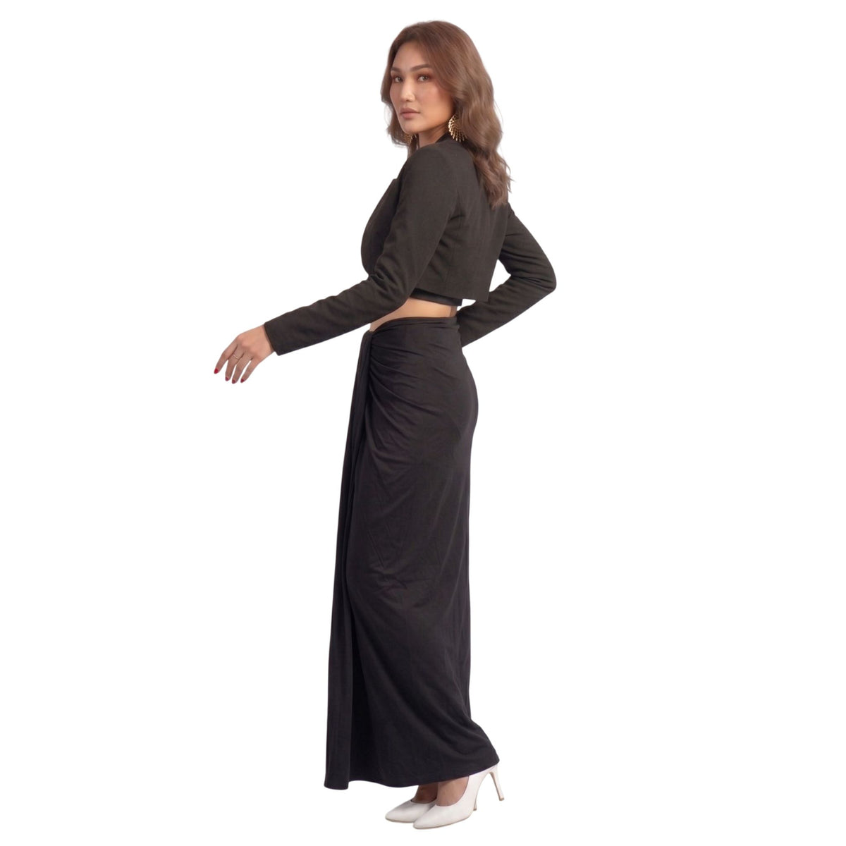 Draped Wrap Satin Skirt – Isis - Black