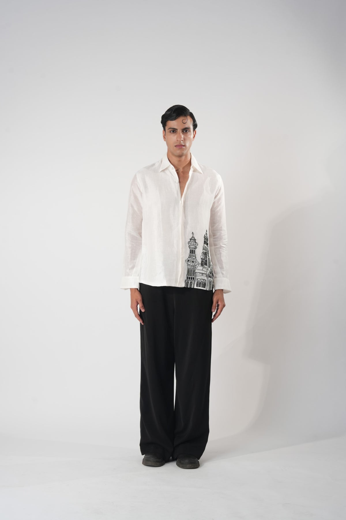 Men's Embroidered Cotton Silk Shirt – Veneziano - White