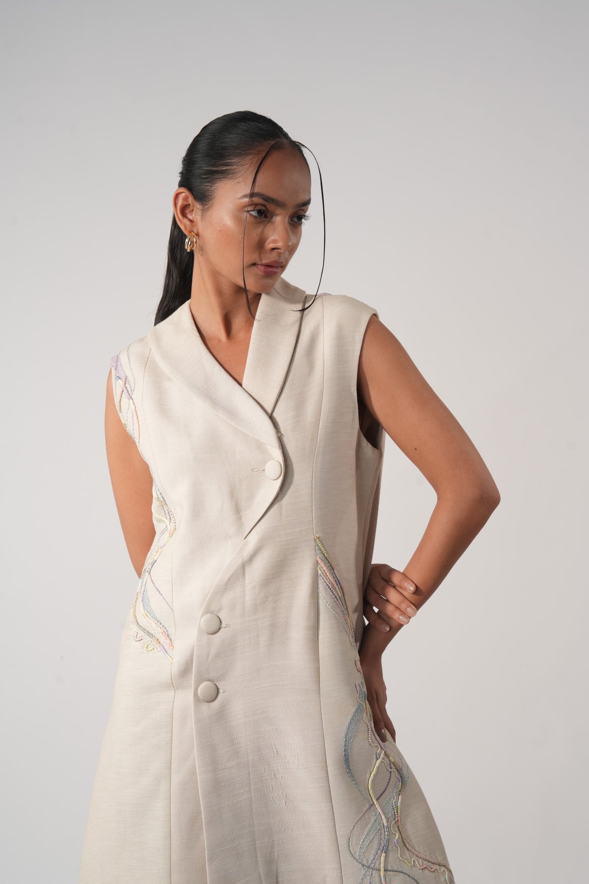 Asymmetric Button Blazer Dress – Solstice - Beige