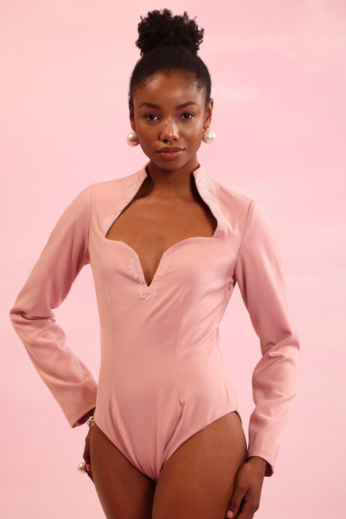 Sweetheart Long Sleeve Bodysuit – Floral Majesty - Pink